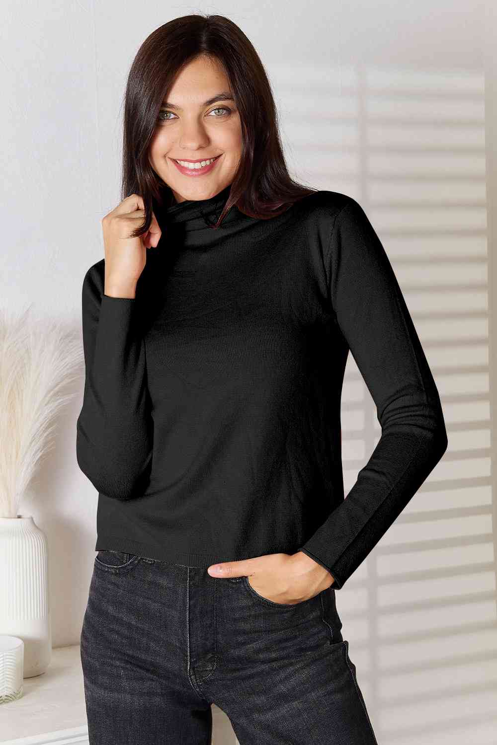 Gray Turtleneck Long Sleeve Knit Top Sentient Beauty Fashions