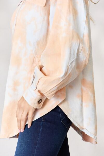 Light Gray BiBi Tie Dye Button Down Long Sleeve Shirt Sentient Beauty Fashions Apparel &amp; Accessories