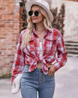Rosy Brown Plaid Dropped Shoulder Longline Shirt Sentient Beauty Fashions Apparel & Accessories