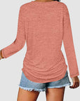 Rosy Brown Ruched V-Neck Long Sleeve T-Shirt