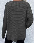 Dark Slate Gray Notched Long Sleeve Sweater Sentient Beauty Fashions Apparel & Accessories
