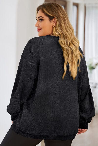 Dark Slate Gray Plus Size Heart Ribbed Round Neck Sweatshirt