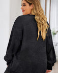 Dark Slate Gray Plus Size Heart Ribbed Round Neck Sweatshirt