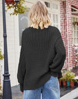 Gray Ribbed Drop Shoulder Lantern Sleeve Sweater