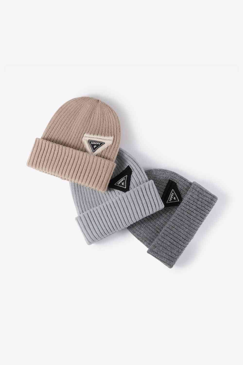 White Smoke HAPPY Contrast Beanie