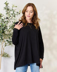 Black Zenana Full Size Round Neck Long Sleeve Top with Pocket Sentient Beauty Fashions Apparel & Accessories