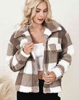 Light Gray Plaid Collared Neck Drop Shoulder Jacket Sentient Beauty Fashions Apparel & Accessories