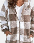 Gray Plaid Zip Up Hooded Jacket with Pockets Sentient Beauty Fashions Apparel & Accessories