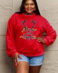 Firebrick Simply Love Full Size MERRY AND BRIGHT Graphic Sweatshirt Sentient Beauty Fashions Tops