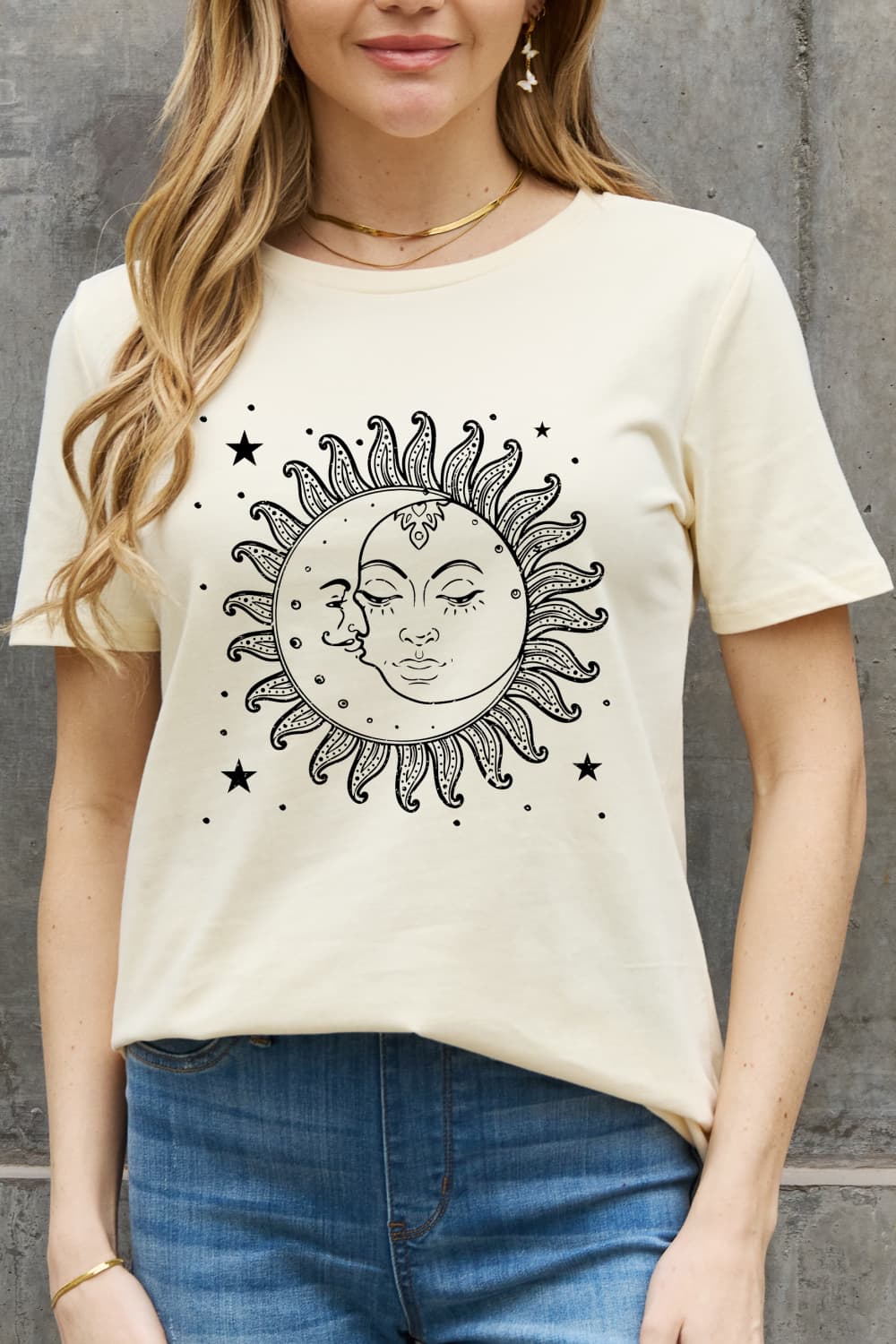 Light Gray Simply Love Sun and Star Graphic Cotton Tee Sentient Beauty Fashions tees