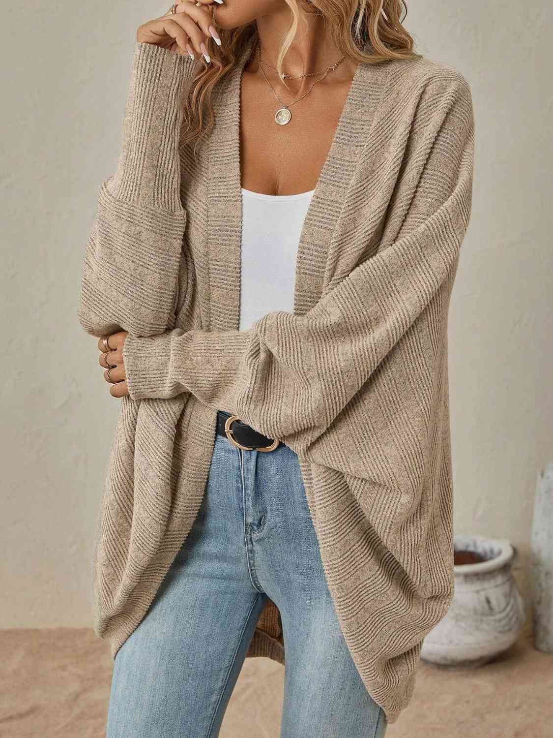 Rosy Brown Open Front  Dropped Shoulder Cardigan Sentient Beauty Fashions Apparel &amp; Accessories