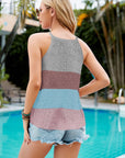 Dark Gray Color Block Round Neck Sleeveless Knit Top