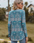 Dim Gray Printed Square Neck Long Sleeve Blouse Sentient Beauty Fashions Apparel & Accessories