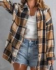 Light Slate Gray Double Take Plaid Dropped Shoulder Pocketed Shirt Jacket Sentient Beauty Fashions Apparel & Accessories