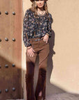Rosy Brown Printed Round Neck Long Sleeve Blouse Sentient Beauty Fashions Apparel & Accessories