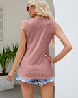 Rosy Brown Contrast V-Neck Eyelet Tank Sentient Beauty Fashions Tops
