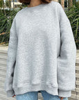Gray Oversize Round Neck Dropped Shoulder Sweatshirt Sentient Beauty Fashions Apparel & Accessories