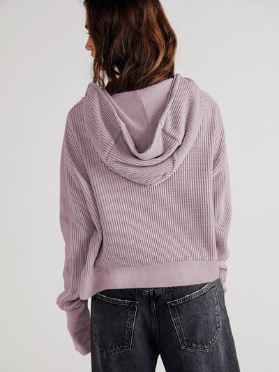 Light Gray Waffle-Knit Dropped Shoulder Hooded Jacket Sentient Beauty Fashions Apparel &amp; Accessories