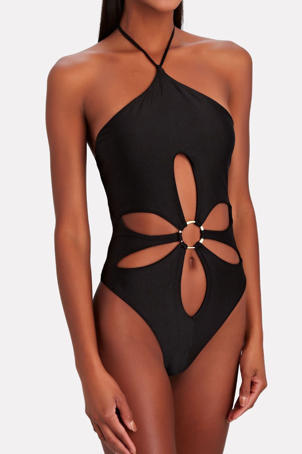 White Smoke Ring Detail Cutout One-Piece Swimsuit Sentient Beauty Fashions Swimwear