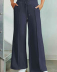 Dark Gray Drawstring Wide Leg Pants with Pockets Sentient Beauty Fashions Apparel & Accessories