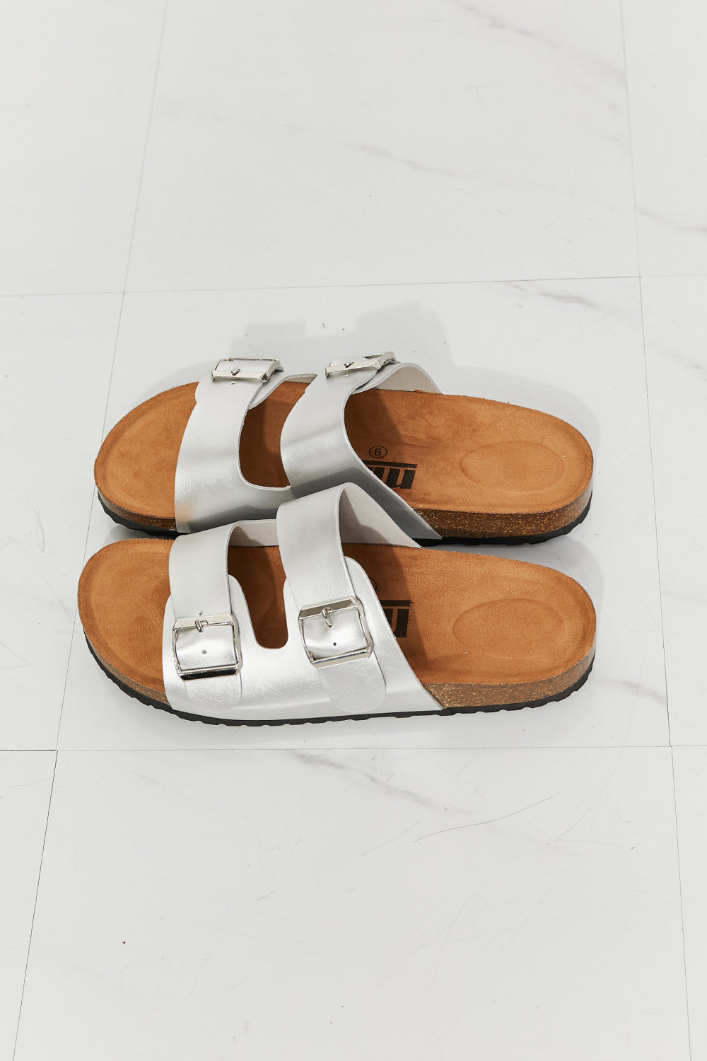 Light Gray MMShoes Best Life Double-Banded Slide Sandal in Silver