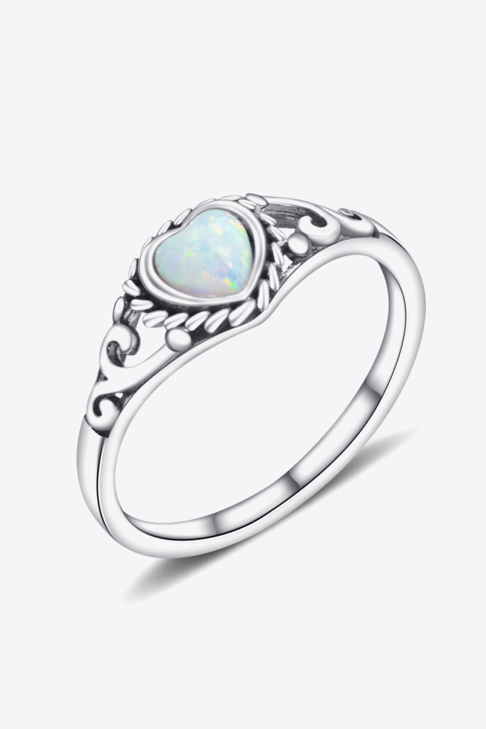White Smoke 925 Sterling Silver Heart-Shape Opal Ring Sentient Beauty Fashions Rings