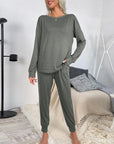 Gray Round Neck Top and Drawstring Pants Lounge Set Sentient Beauty Fashions Apparel & Accessories