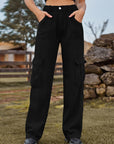 Dark Slate Gray Pocketed Wide Leg Jeans Sentient Beauty Fashions Apparel & Accessories