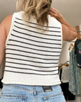 Gray Rolled Striped Round Neck Sweater Vest Sentient Beauty Fashions Apparel & Accessories