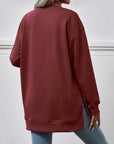 Saddle Brown V-Neck Slit Long Sleeve Sweatshirt Sentient Beauty Fashions Apparel & Accessories