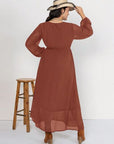 Light Gray Plus Size Embroidered Tie Neck Long Sleeve Dress Sentient Beauty Fashions Apparel & Accessories