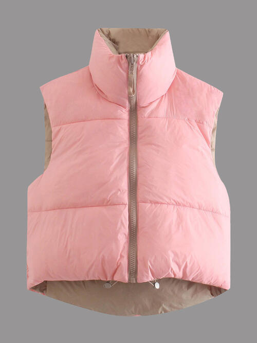 Rosy Brown Zip Up Drawstring Reversible Vest