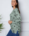 Light Gray Star Print Round Neck Dropped Shoulder Sweatshirt