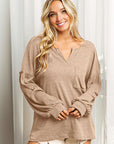 Tan BiBi Exposed Seam Long Sleeve Top Sentient Beauty Fashions Apparel & Accessories