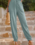 Light Slate Gray Textured Smocked Waist Pants with Pockets Sentient Beauty Fashions Apparel & Accessories