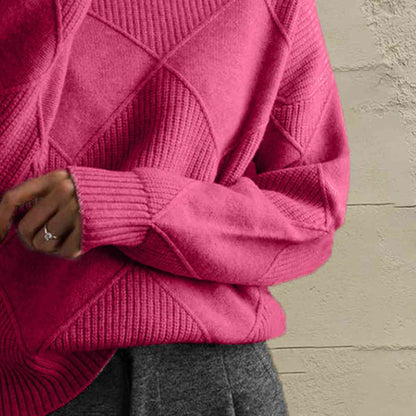 Maroon Geometric Turtleneck Long Sleeve Sweater