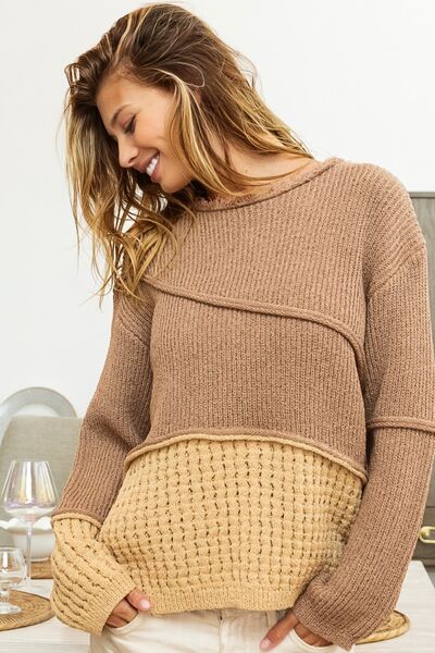 Rosy Brown BiBi Texture Detail Contrast Drop Shoulder Sweater Sentient Beauty Fashions Apparel &amp; Accessories