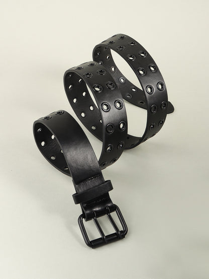 Light Gray Grommet PU Leather Belt