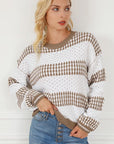 Light Gray Striped Round Neck Long Sleeve Knit Top Sentient Beauty Fashions Apparel & Accessories