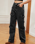 Black Buttoned Long Jeans Sentient Beauty Fashions Apparel & Accessories