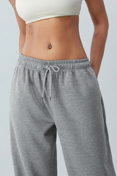 Dark Gray Drawstring Pocketed Active Pants Sentient Beauty Fashions Apparel &amp; Accessories