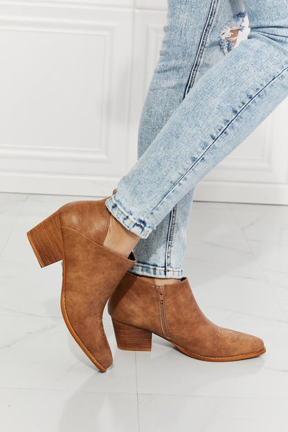 Light Gray MMShoes Trust Yourself Embroidered Crossover Cowboy Bootie in Caramel