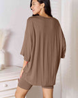Gray Basic Bae Full Size Soft Rayon Three-Quarter Sleeve Top and Shorts Set Sentient Beauty Fashions