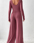 Light Gray Ribbed Round Neck Top and Wide-Leg Pants Set Sentient Beauty Fashions Apparel & Accessories