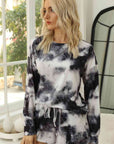 Dark Gray Tie-Dye Round Neck Top and Shorts Lounge Set