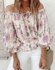 Light Gray Floral Off-Shoulder Flounce Sleeve Blouse Sentient Beauty Fashions Apparel & Accessories