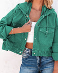 Sea Green Hooded Dropped Shoulder Denim Jacket Sentient Beauty Fashions Apparel & Accessories