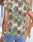 Rosy Brown Printed Butterfly Sleeve Keyhole Blouse Sentient Beauty Fashions Tops