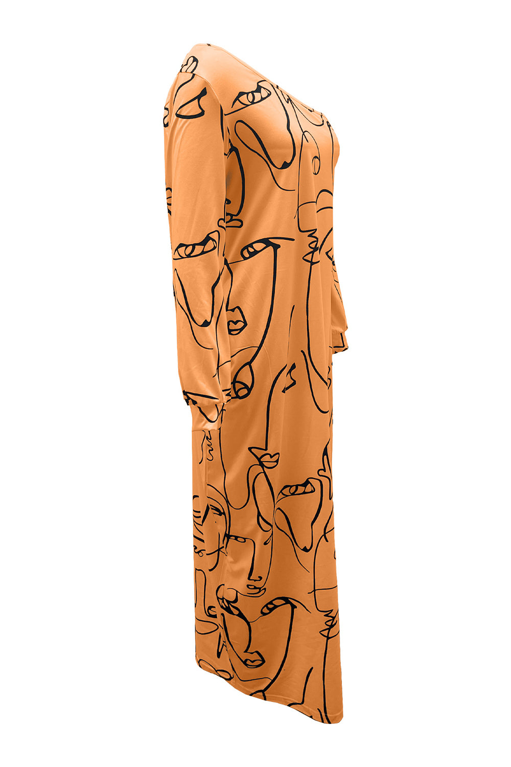 Coral Printed Single Shoulder Lantern Sleeve Maxi Dress Sentient Beauty Fashions Dresses