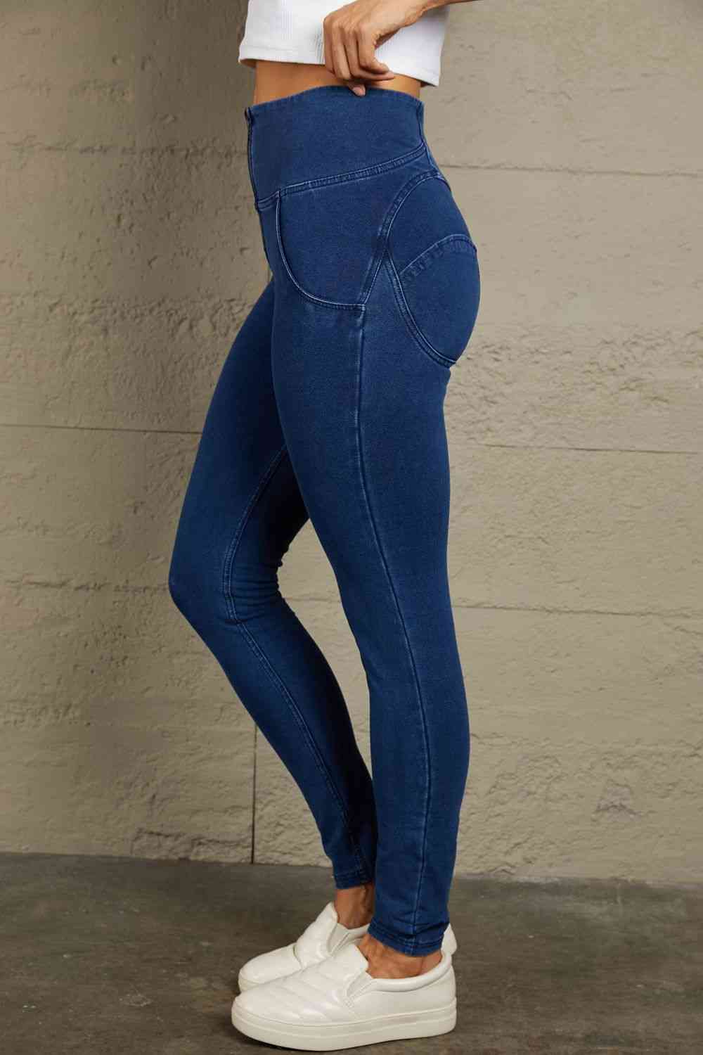 Dim Gray Baeful High Waist Zip Up Skinny Long Jeans Sentient Beauty Fashions Apparel & Accessories